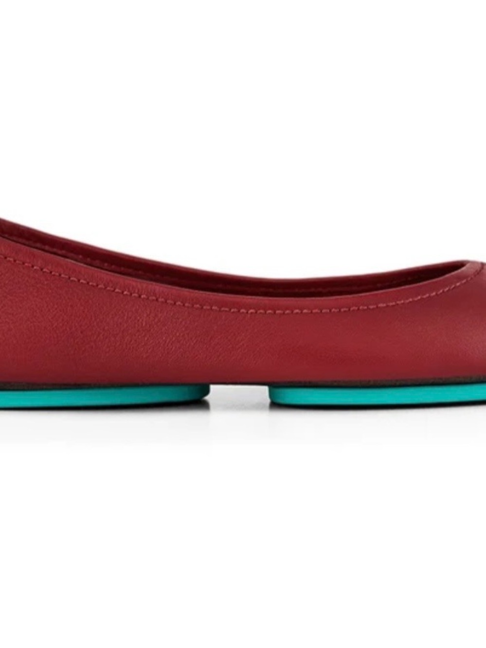 Tieks Red Leather Ballet Flats with Teal Accent Sole